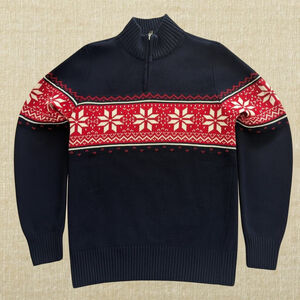 Daniele Blasi Vintage 90s Fair Isle 1/4 Zip Sweater S Blue Red Italian Wool Ski